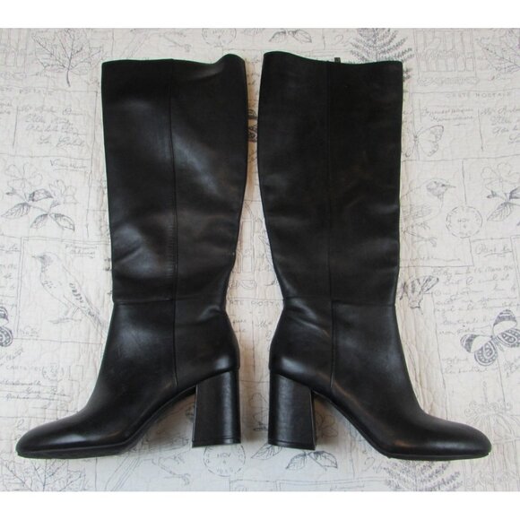 NEW Antonio Melani black high boots Block heel zip Leather Black  Women SZ 9 M - Picture 1 of 8